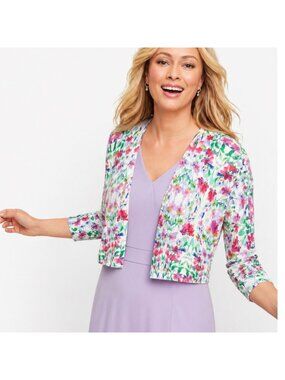 Talbots Floral Open Front Cropped Cardigan Shrug Bolero Lightweight Womens SZ XL